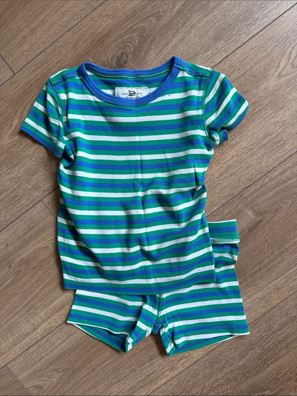 Crewcuts Green & Blue Striped Cotton Pajama Set